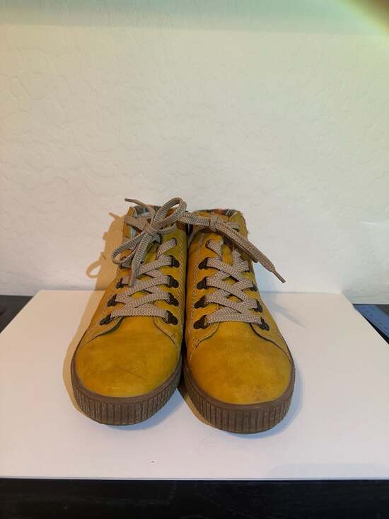 Rieker Shoes - Rieker M6411 Mustard Yellow Faux Fur Lined Lace-Up Ankle Boots
